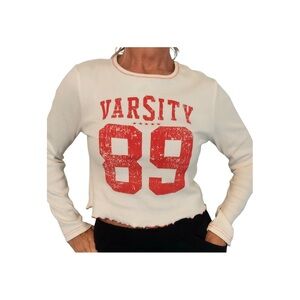 Modern Lux Varsity 89 Cream and Red Long Sleeve Shirt